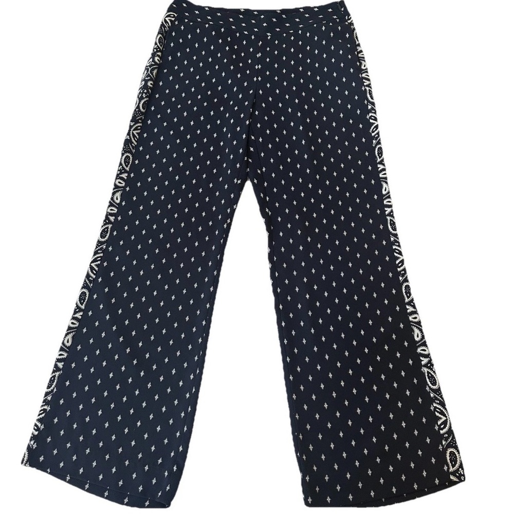 CAbi Track Star Boho Wide Leg Pants-8-Navy White Bandana Print Casual Pockets